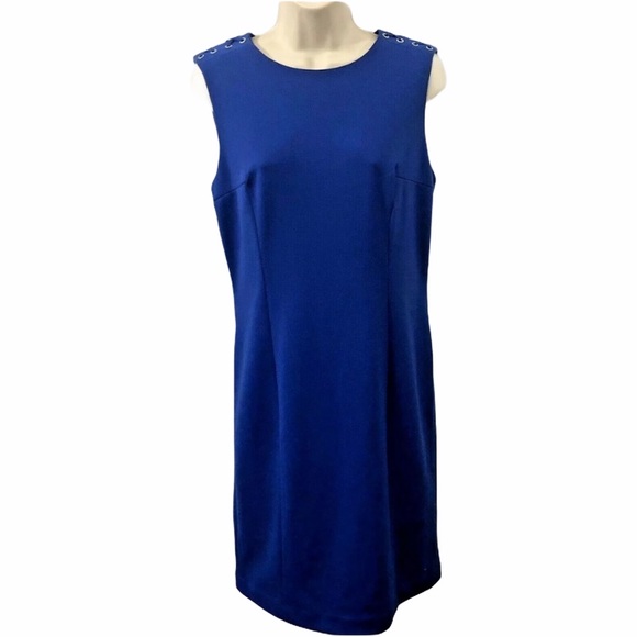 Premise Dresses Blue Laced Shoulders Sheath Dress - Picture 1 of 11
